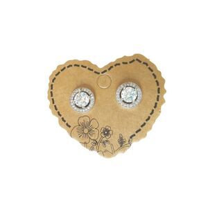 Round Cut Cubic Zirconia Halo Stud Earrings Sterling Silver 925 Post Signed CC